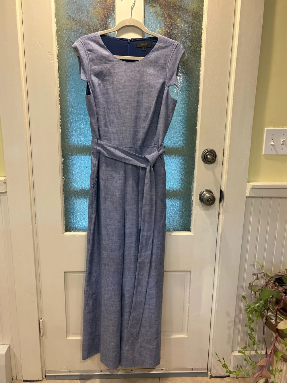 J. Crew Light Chambray Blue Sleeveless Jumpsuit with Waist Tie